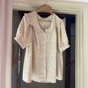 VTG Peter Pan collar floral prairie puff sleeve blouse Size XL